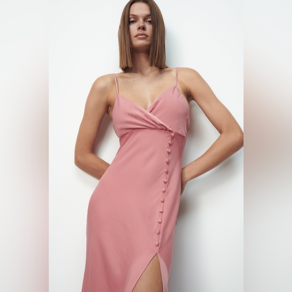 ZARA PINK SATIN VIRAL DRESS